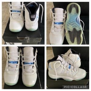 Air Jordan 11 , white and blue pattern leather sneakers-size 4/5 kids/ boys